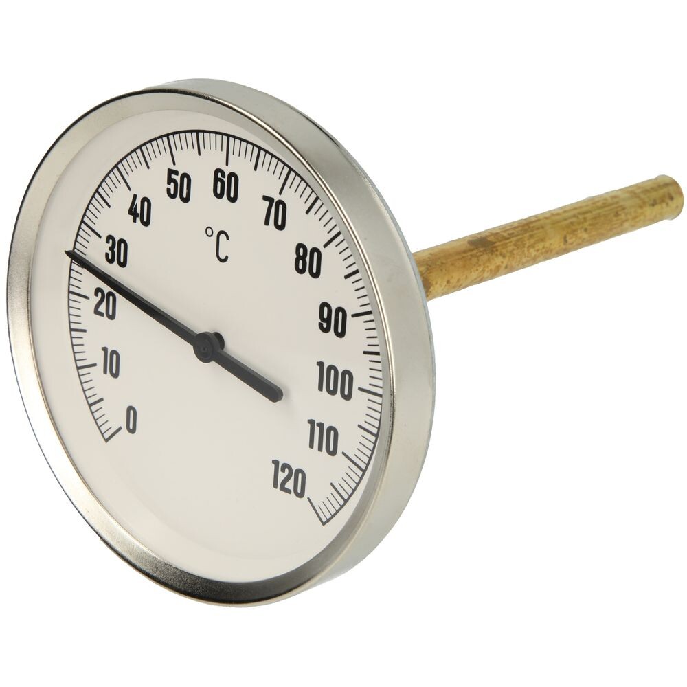 Bimetall-Zeigerthermometer 0-120°C d = 100mm mit Fühler 150mm, 17,10 €