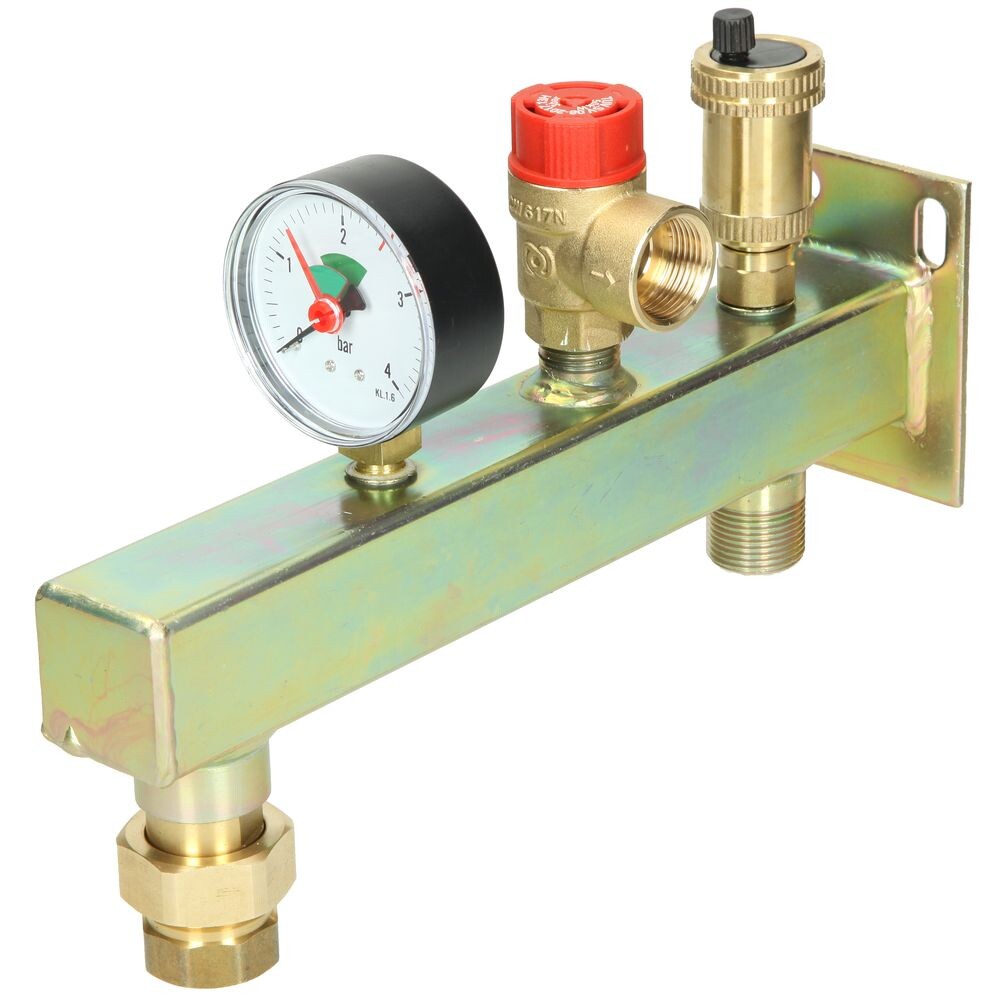 Rohrleitungen mit Manometer Wasserdruck, Zentralheizung close-up
