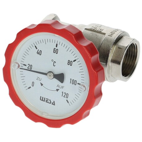 WESA-ISO-Therm-Pumpen-Kugelhahn 1" mit Thermometergriff rot