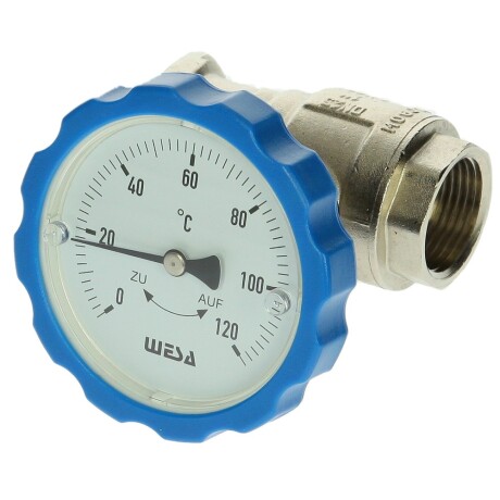 WESA-ISO-Therm-Pumpen-Kugelhahn 1" mit Thermometergriff blau