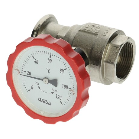 WESA-ISO-Therm-Pumpen-Kugelhahn 1 1/4" mit Thermometergriff rot