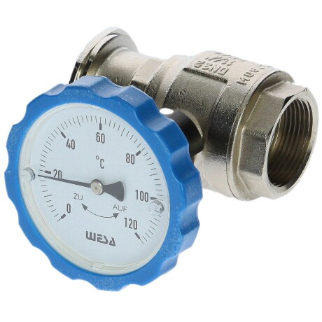 WESA-ISO-Therm-Pumpen-Kugelhahn 1 1/4" mit Thermometergriff blau