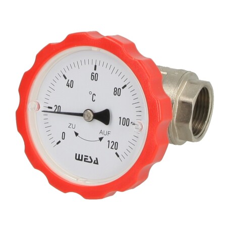 WESA-ISO-Therm-Pumpen-Kugelhahn 1" SKB mit Thermometergriff rot