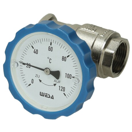 WESA-ISO-Therm-Pumpen-Kugelhahn 1" SKB mit Thermometergriff blau