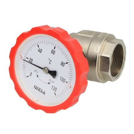 WESA-ISO-Therm-Pumpen-Kugelhahn 1 1/4" SKB mit Thermometergriff rot