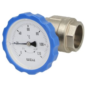 WESA-ISO-Therm-Pumpen-Kugelhahn 1 1/4&quot; SKB mit Thermometergriff blau